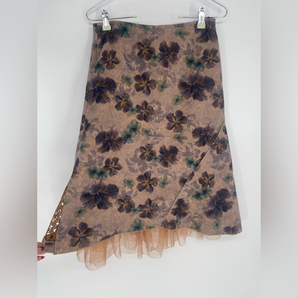 Y2K Floral Asymmetrical Skirt Crochet Layered Mesh Peekaboo Hem Fairy Grunge - Picture 6 of 9